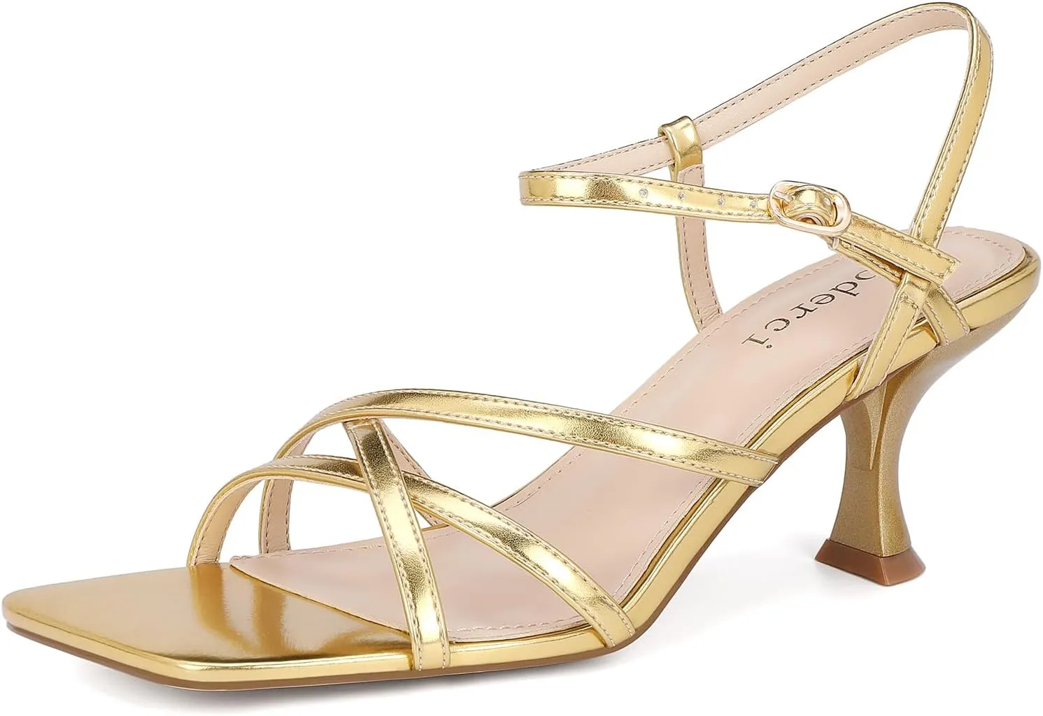 Women's Kitten Heels Strappy Square Open Toe Heels for Women Mid Ankle Strap Heeld Sandals