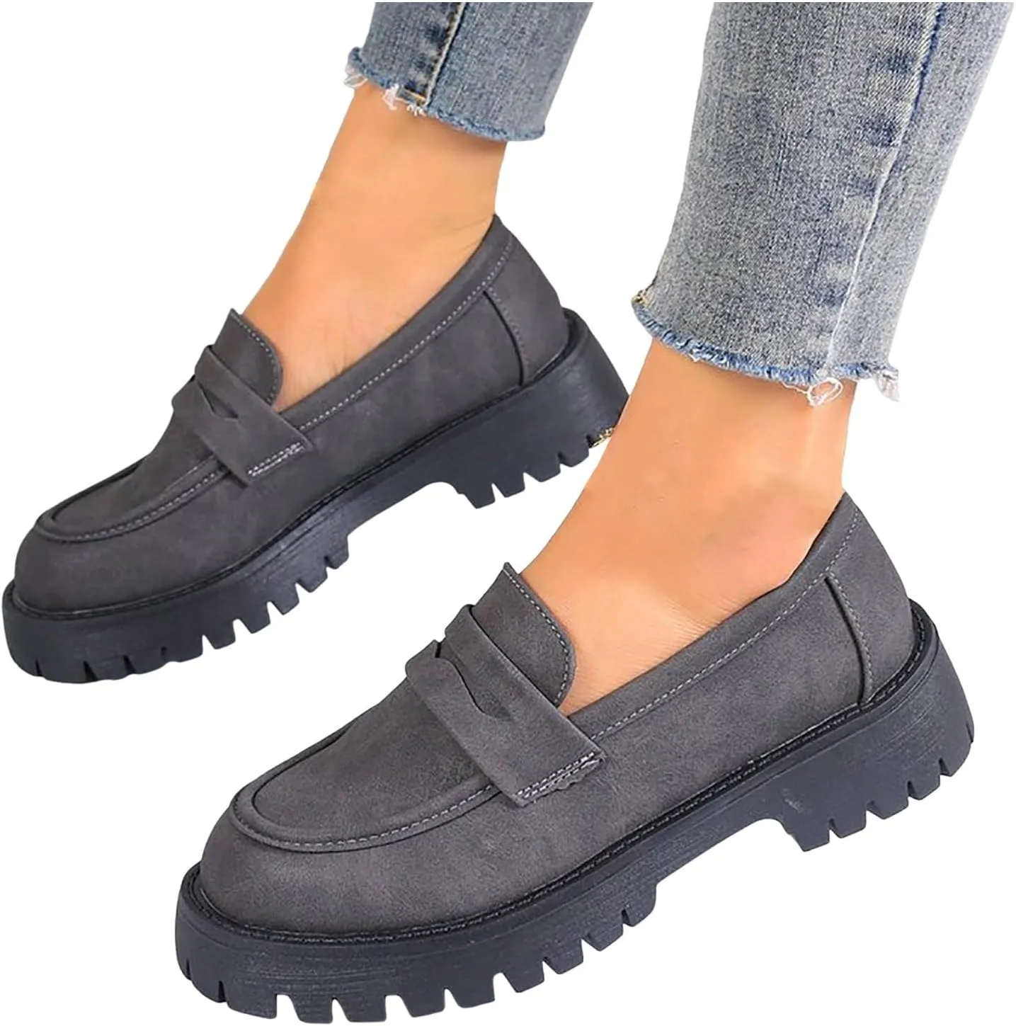 Womens Loafers Comfortable Dressy 2025 Platform Loafers for Women Suede Penny Loafers Lug Sole Casual Slip-Ons Work Business Casual Shoes Women
