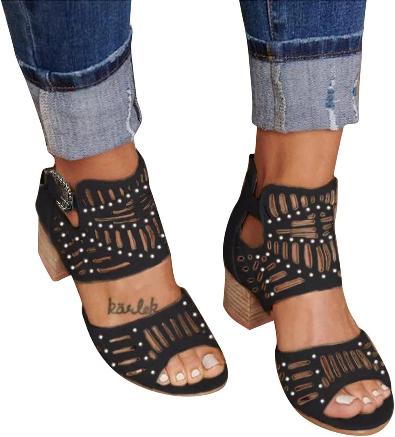 Women's Platform Chunky Block High Heel Dress Sandals 2025 Casual Open Toe Zipper Cut Out Hollow Out Summer Fashion Dressy Party High Heeled Sandals Beach Vacation Working Walking Ankle Strap Shoes