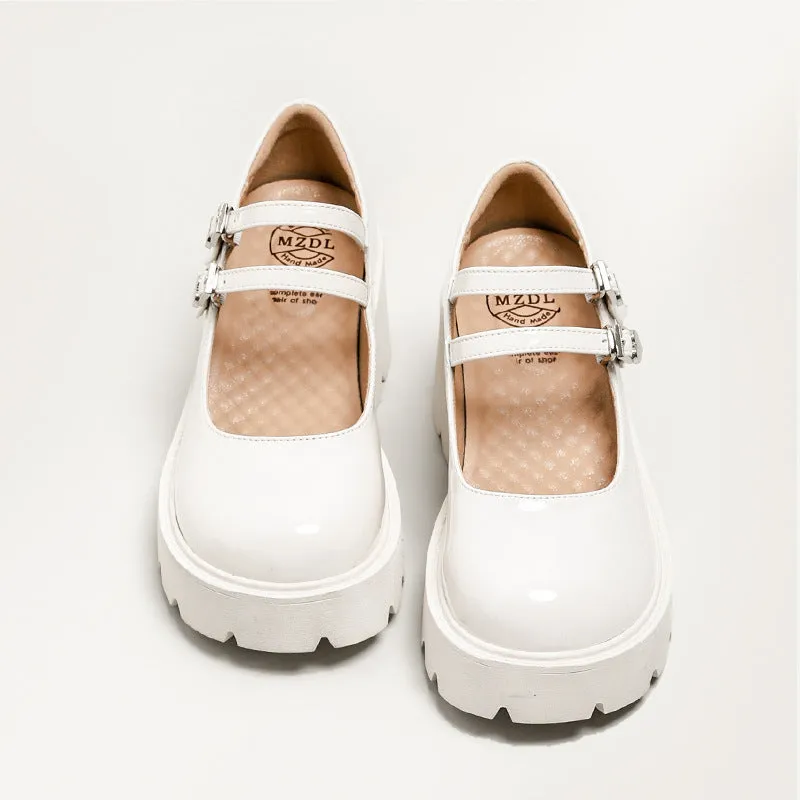 Womens Platform Mary Jane Shoes Double Buckle Heels