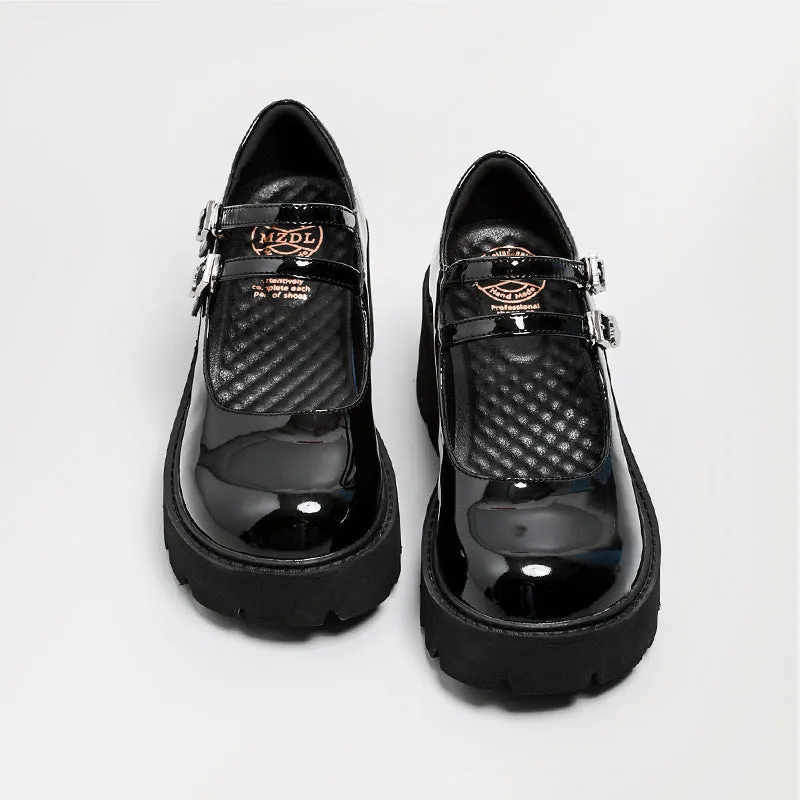 Womens Platform Mary Jane Shoes Double Buckle Heels