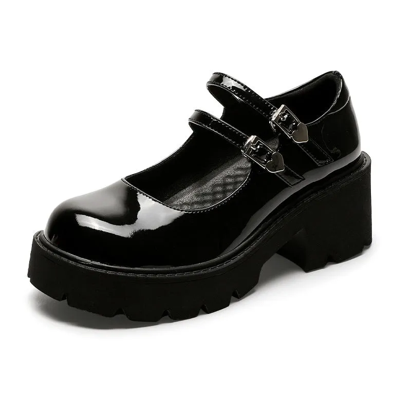 Womens Platform Mary Jane Shoes Double Buckle Heels