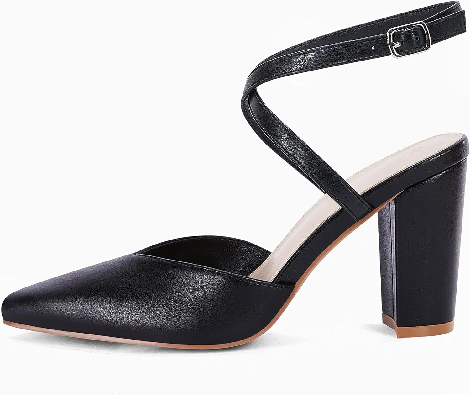 Womens Slingback Closed Pointed Toe Heels Strappy Block Chunky Heel Office Bridal Pumps Shoe