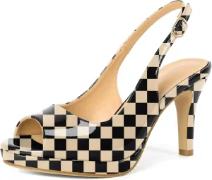 Women's Stiletto High Heel Pumps Peep Toe Pumps for Women Platform Heels Slingback Heels Sexy Dance Pumps 3.5 Inch Heels