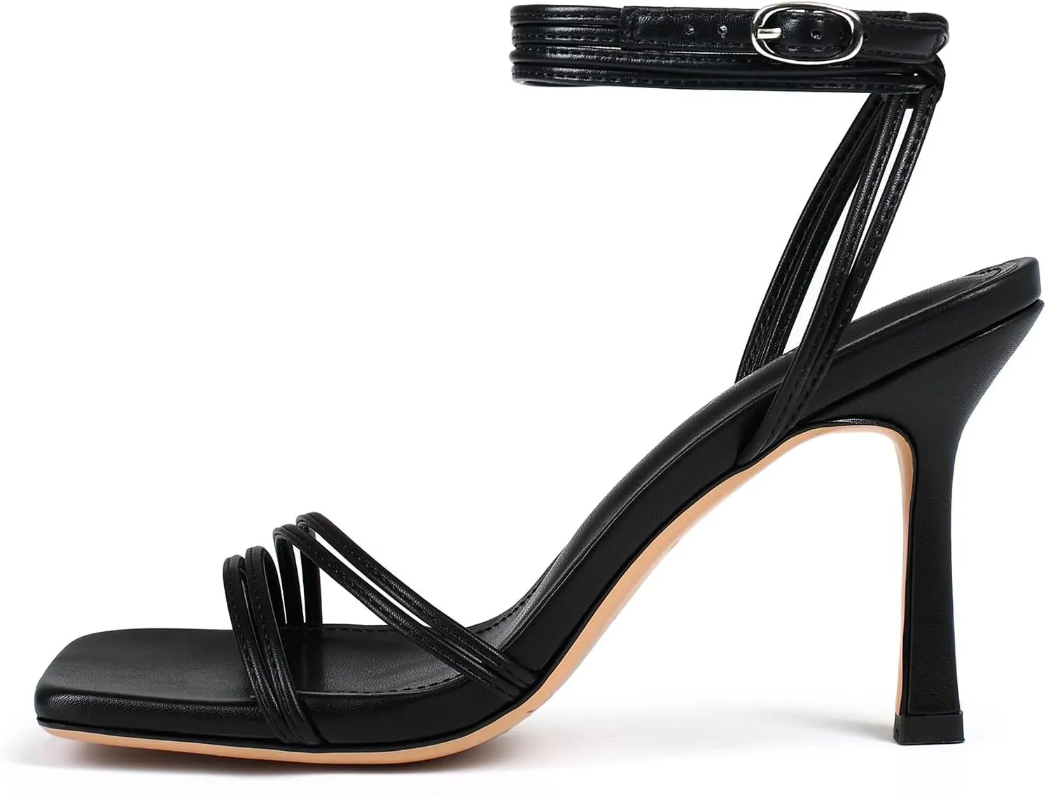 Women's Strappy High Heels Square Open Toe Stilettos Heeled Sandals with Ankle Strap for Prom Party Daily Wedding Wear