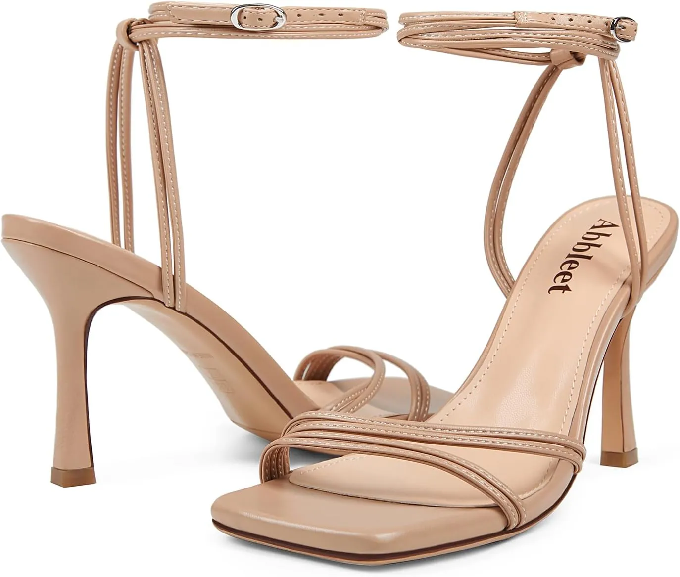 Women's Strappy High Heels Square Open Toe Stilettos Heeled Sandals with Ankle Strap for Prom Party Daily Wedding Wear