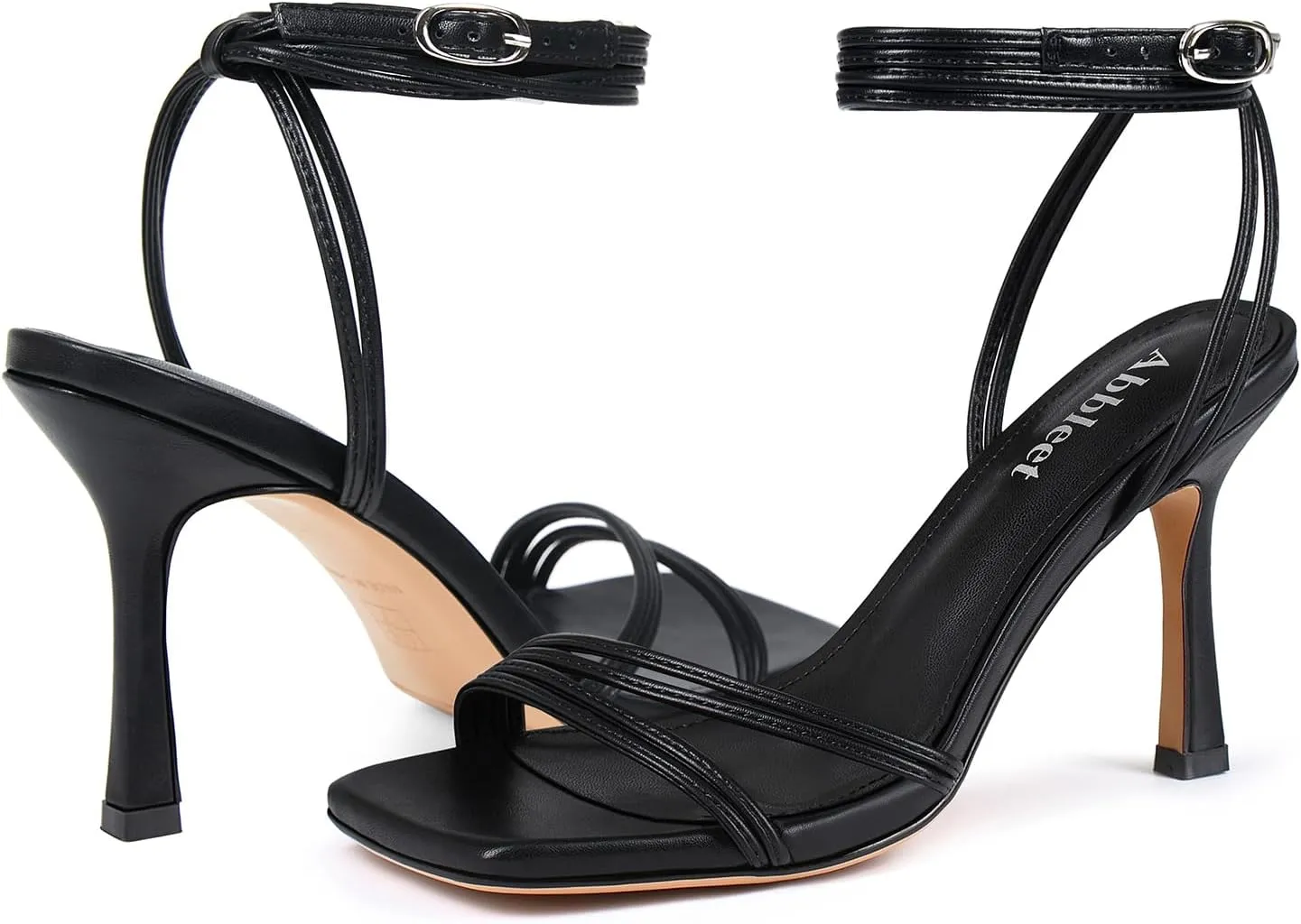 Women's Strappy High Heels Square Open Toe Stilettos Heeled Sandals with Ankle Strap for Prom Party Daily Wedding Wear
