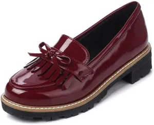Womens Tassel Penny Loafers Black Patent Leather Low Heels Slip On Footwear Pumps Shoes