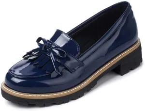 Womens Tassel Penny Loafers Black Patent Leather Low Heels Slip On Footwear Pumps Shoes