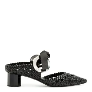 Woven Grommet block heel mules