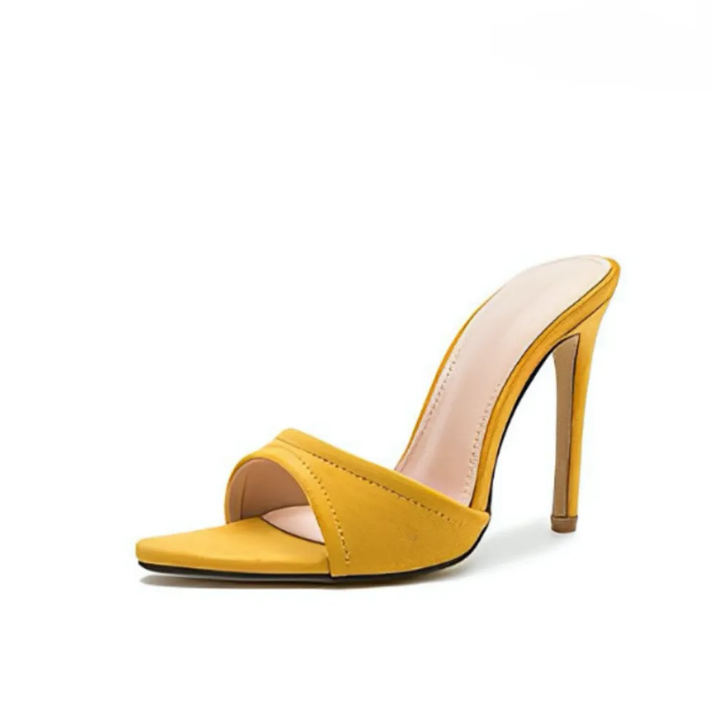 Yellow Pointed Toe Stiletto Mules