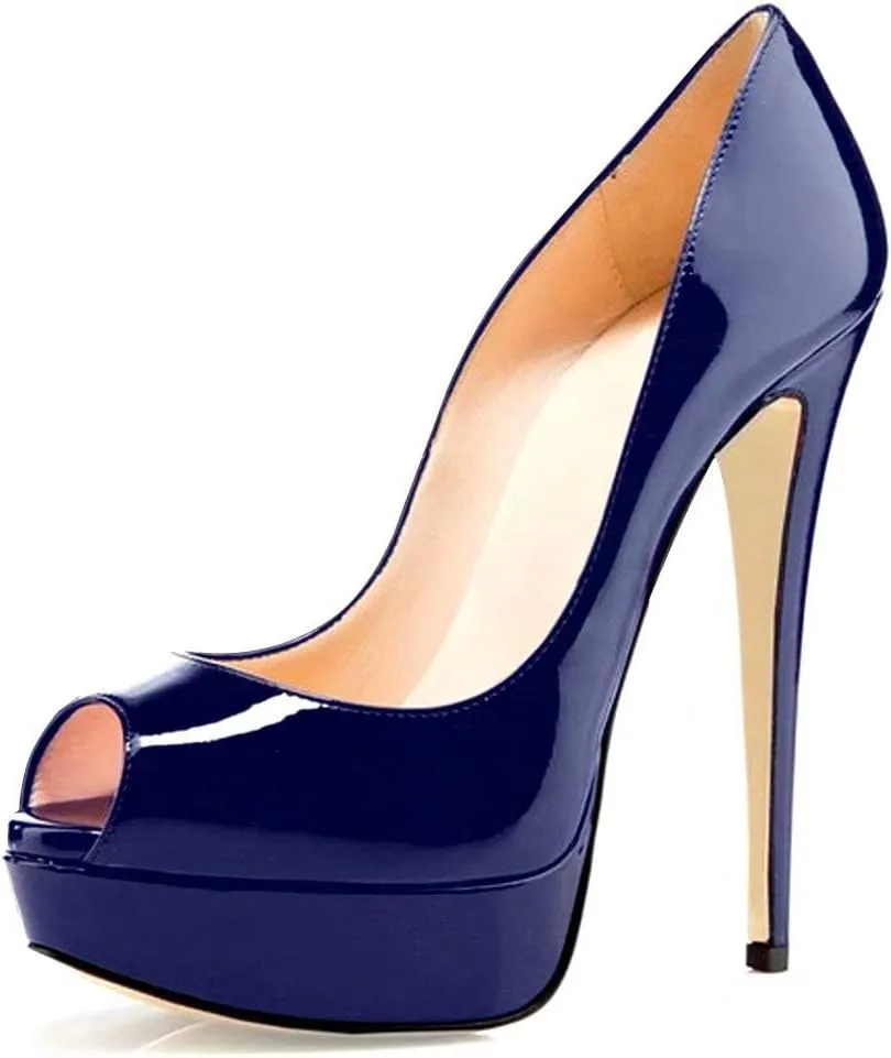 YODEKS High Heel Platform Pumps Women's Peep Toe 5.9 inch Stiletto Slip On Party Heeled Pumps Sandals Patent Leather Wedding Dress Shoes