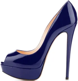 YODEKS High Heel Platform Pumps Women's Peep Toe 5.9 inch Stiletto Slip On Party Heeled Pumps Sandals Patent Leather Wedding Dress Shoes