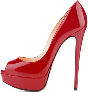 YODEKS High Heel Platform Pumps Women's Peep Toe 5.9 inch Stiletto Slip On Party Heeled Pumps Sandals Patent Leather Wedding Dress Shoes